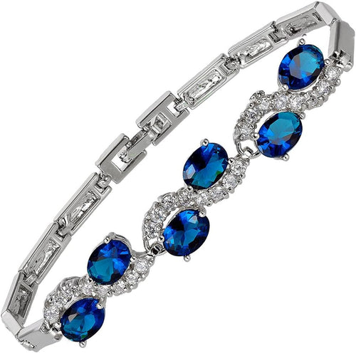 RIZILIA Tennis Bracelet & Oval Cut CZ [6 Colors available] in White Gold Plated, 7