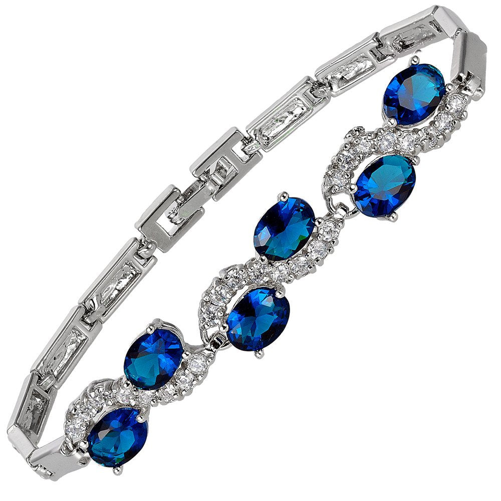 RIZILIA Tennis Bracelet & Oval Cut CZ [6 Colors available] in White Gold Plated, 7"