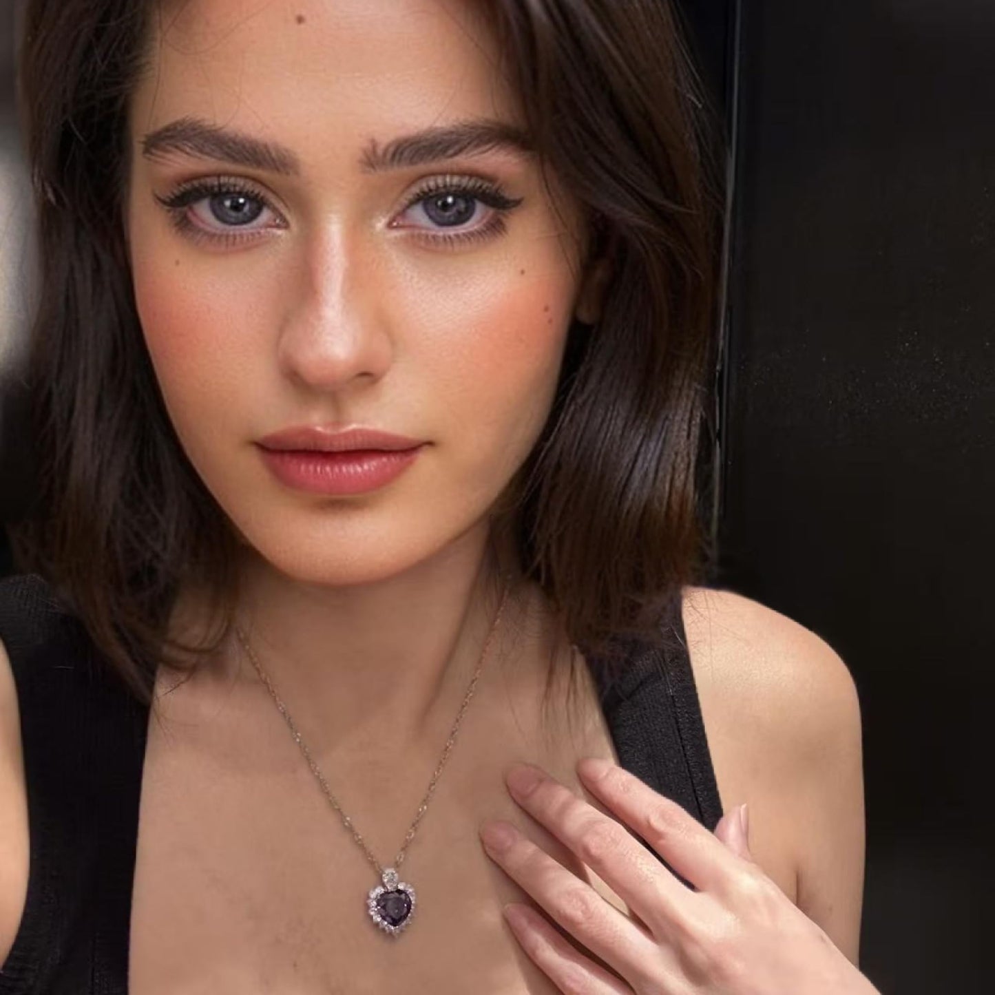 RIZILIA Ocean Heart Necklace for Women, Heart Cut Multi-Color Birthstone CZ Pendant in 18K White Gold Plated, 18 + 2 Inch Extension Chain, Modern Elegant Design Gift Idea for Women