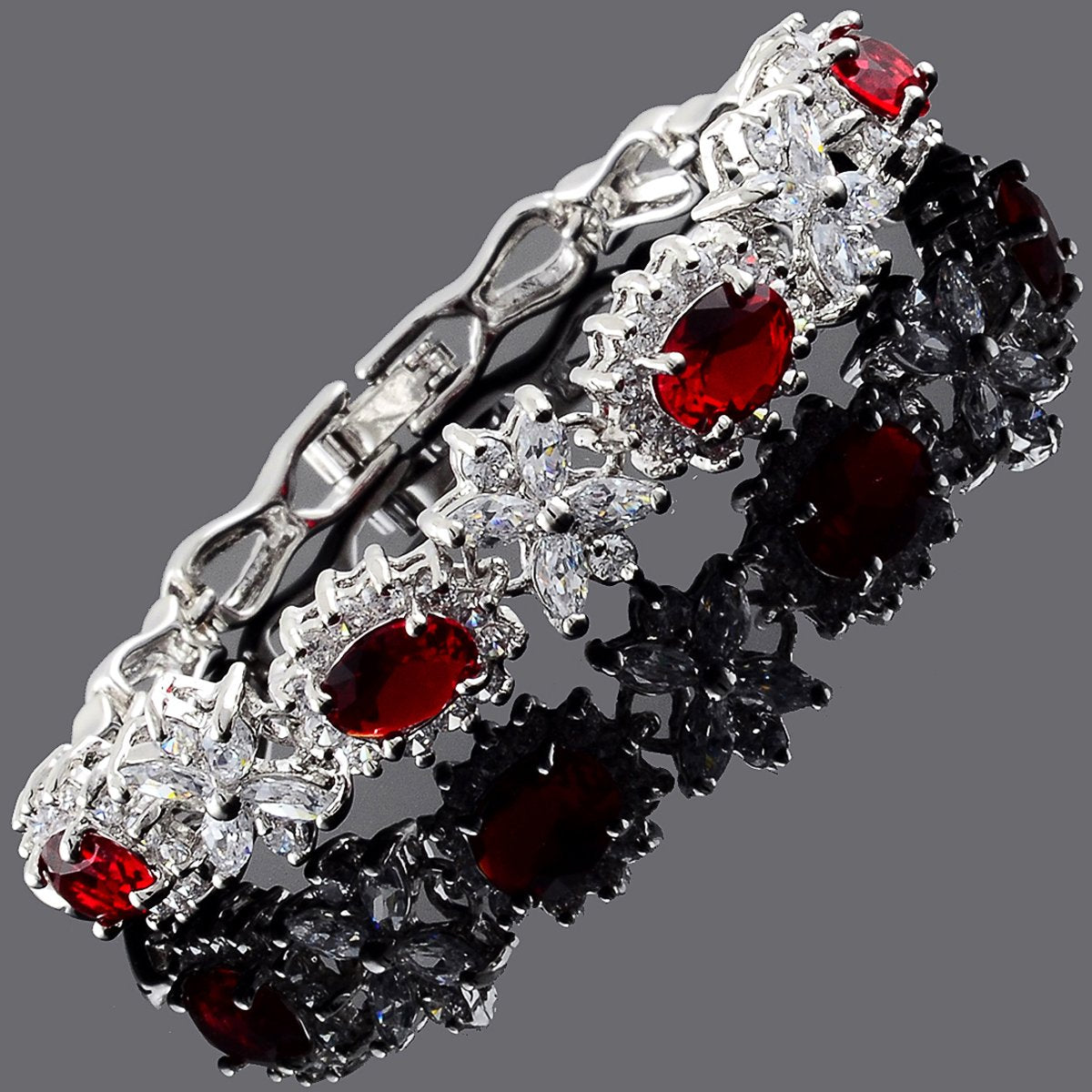 RIZILIA BLOSSOM Tennis Bracelet & Oval Cut CZ [4 Colors available] in White Gold Plated, 7"