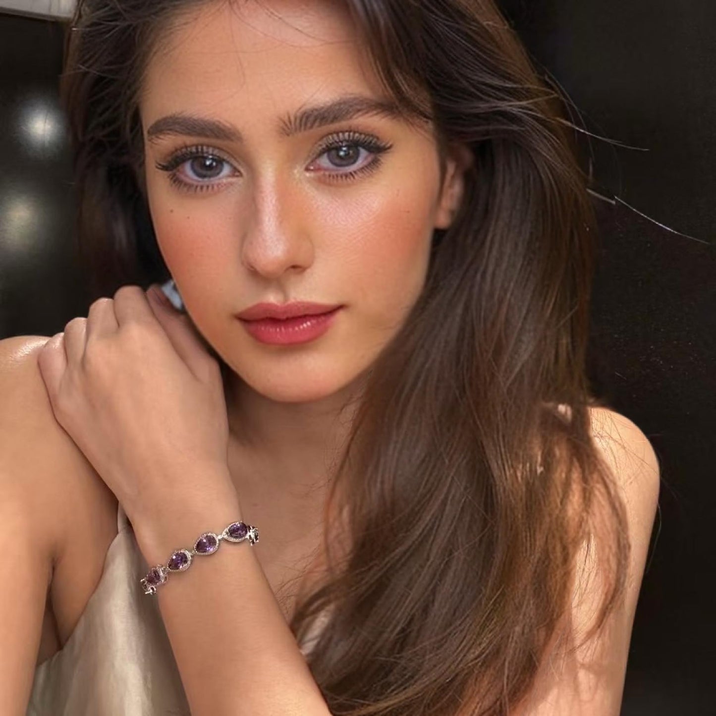 RIZILIA Tennis Bracelet & Pear Cut CZ [4 Colors Available] in White Gold Plated, 7"