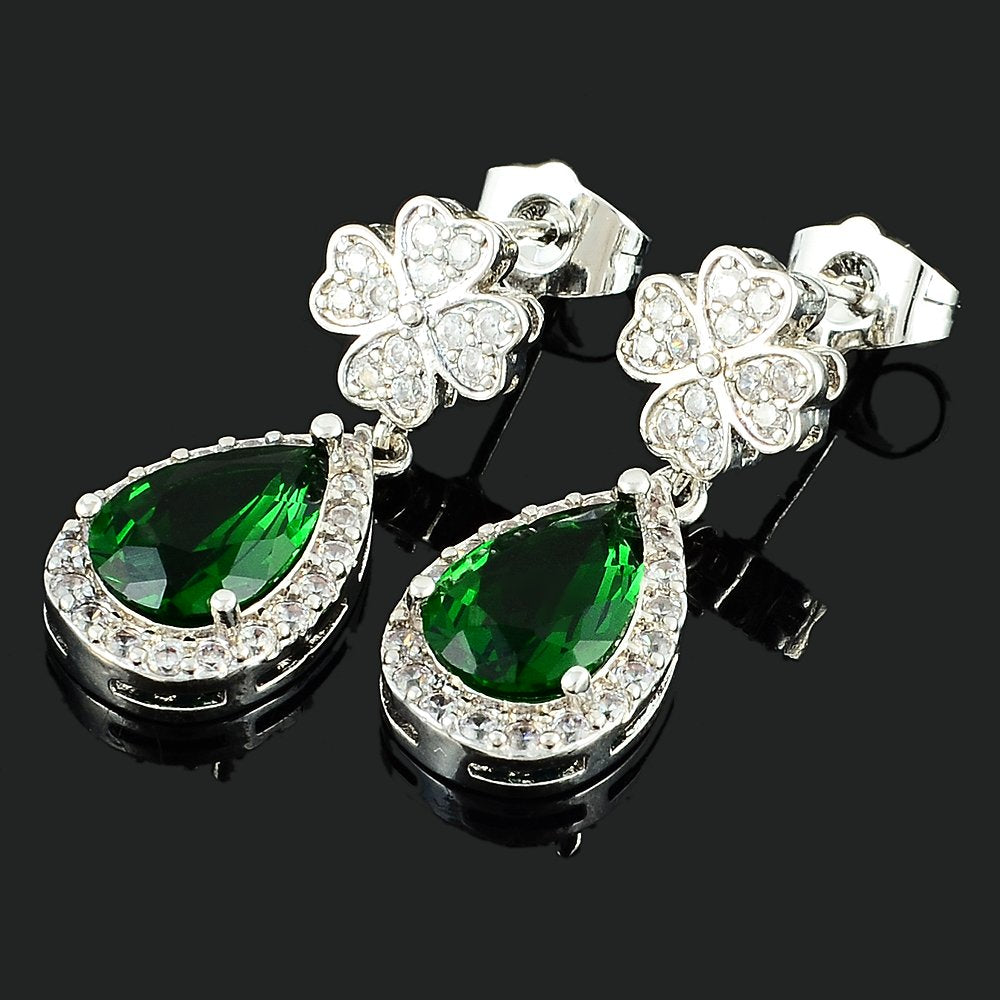 [RIZILIA BLOSSOM] Dangle Drop Pierced Earrings with Pear Cut CZ [4 Colors available] in White Gold Plated, Simple Modern Elegant