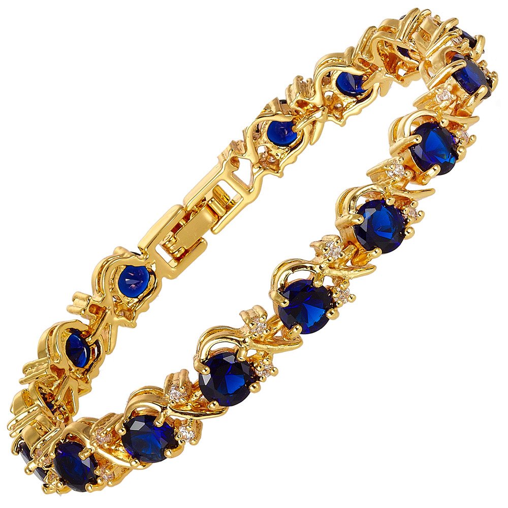 RIZILIA BLOSSOM Tennis Bracelet & Round Cut CZ [6 Colors available] in Yellow Gold Plated, 7"