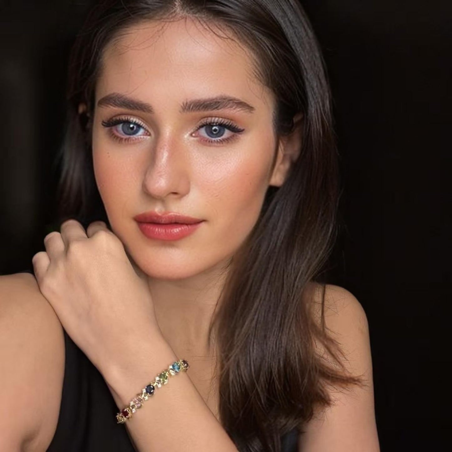 RIZILIA BLOSSOM Tennis Bracelet & Round Cut CZ [6 Colors available] in Yellow Gold Plated, 7"