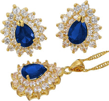 Laden Sie das Bild in den Galerie-Viewer, RIZILIA TEARDROP Jewelry Set Pendant with 18&quot; Chain &amp; Stud Earrings Pear Cut CZ in Yellow Gold Plated
