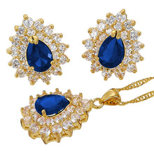 Laden Sie das Bild in den Galerie-Viewer, RIZILIA TEARDROP Jewelry Set Pendant with 18&quot; Chain &amp; Stud Earrings Pear Cut CZ in Yellow Gold Plated
