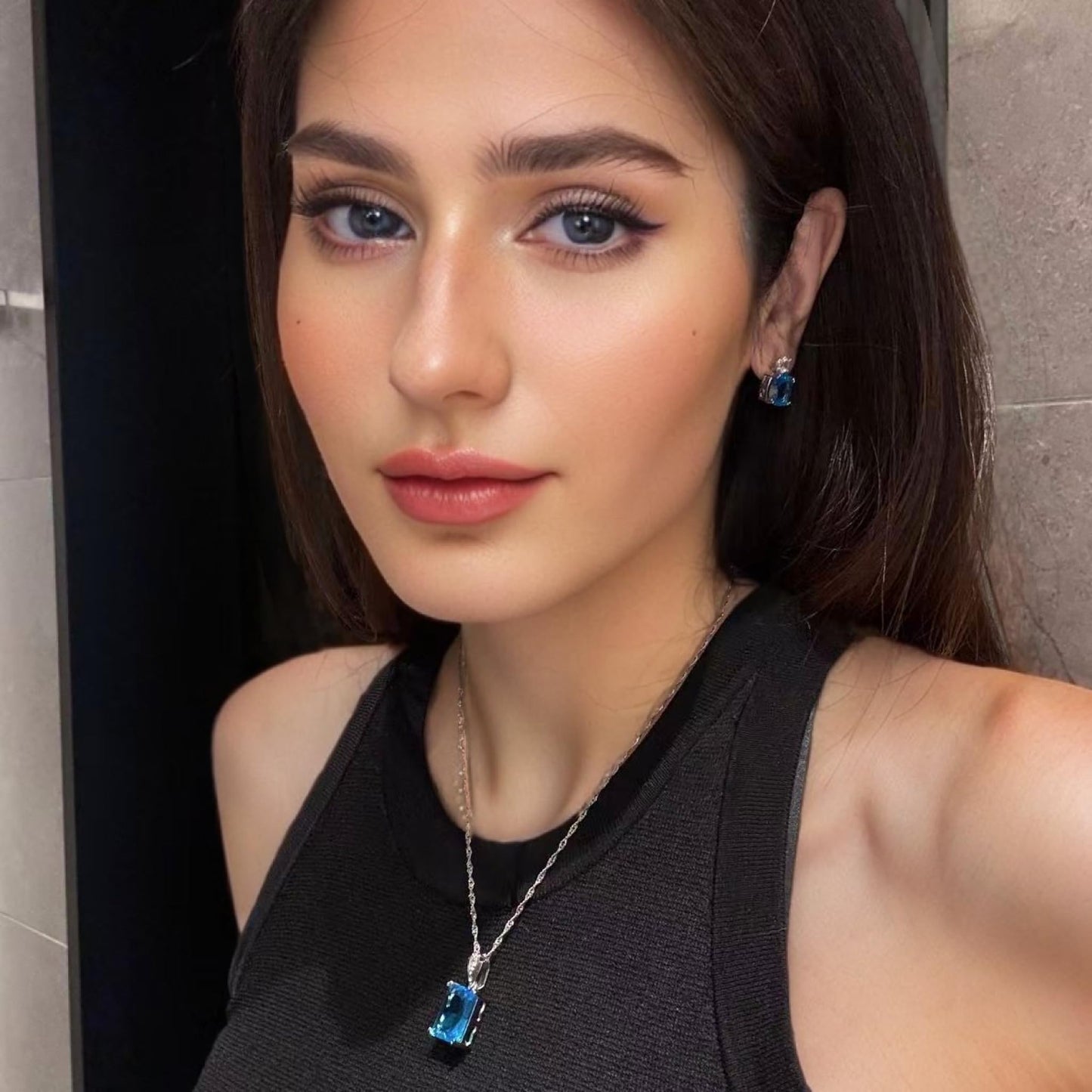 RIZILIA Pendant with 18" Chain & Rectangular Cut CZ [5 Colors available] in White Gold Plated, Simple Modern Elegant