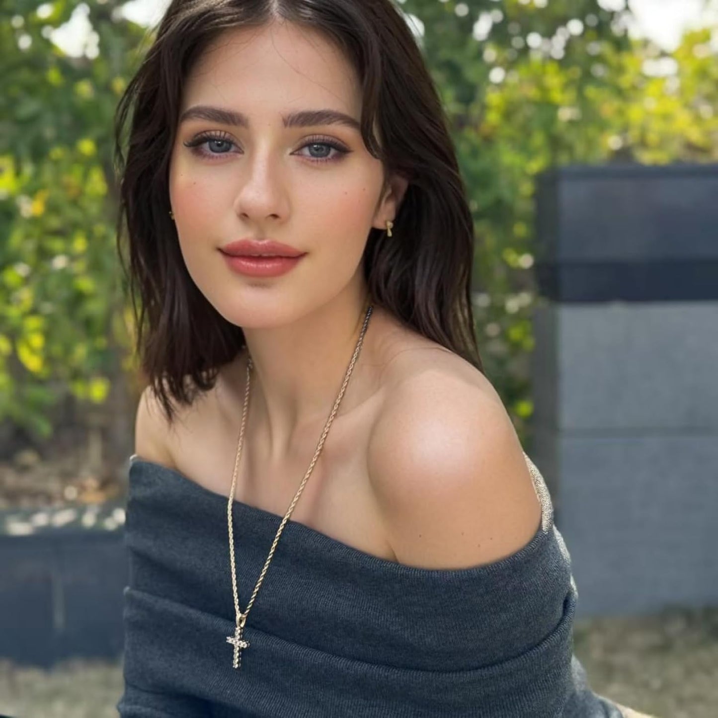 RIZILIA 18K White Gold Plated Women's Cross Necklace, Round Cut CZ [Simulated White Topaz] Cross Pendant Necklace for Women with 24" Long Rope Chain, Trendy Jewelry Gift for Women