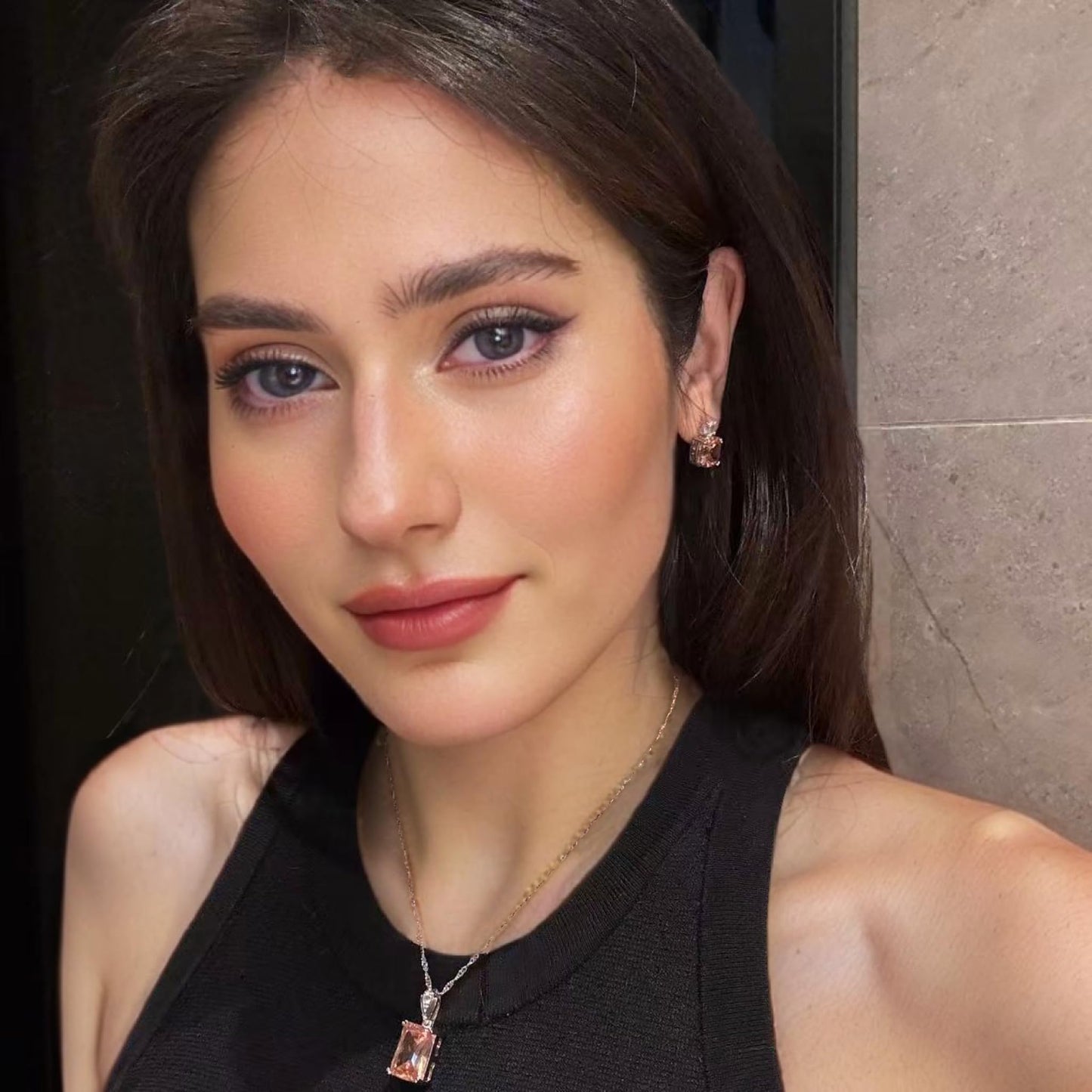 RIZILIA Pendant with 18" Chain & Rectangular Cut CZ [5 Colors available] in White Gold Plated, Simple Modern Elegant