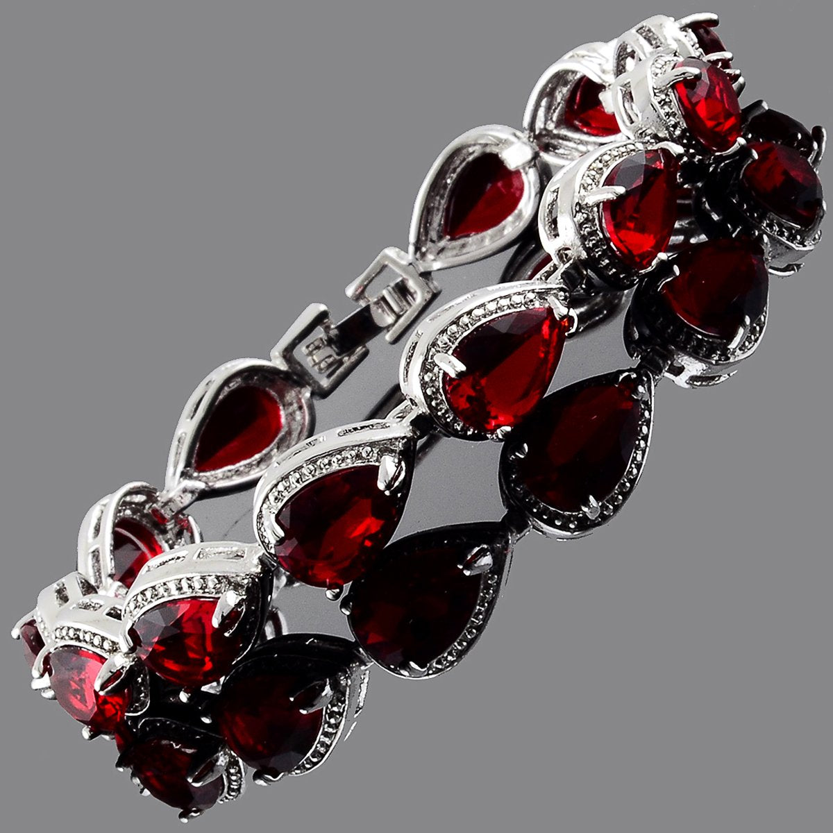 RIZILIA Tennis Bracelet & Pear Cut CZ [4 Colors Available] in White Gold Plated, 7"