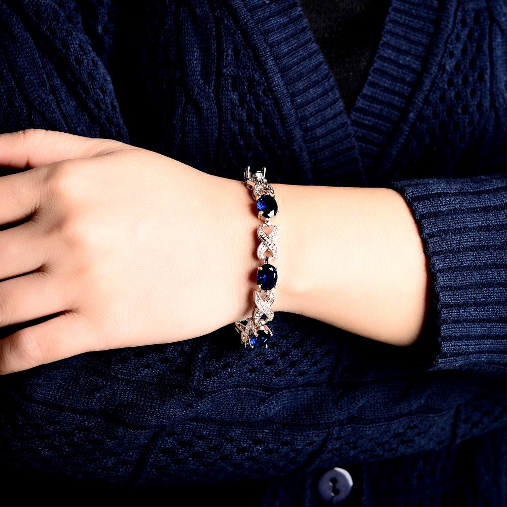 RIZILIA XOXO Link Tennis Bracelet & Oval Cut CZ [5 Colors available] in White Gold Plated, 7"