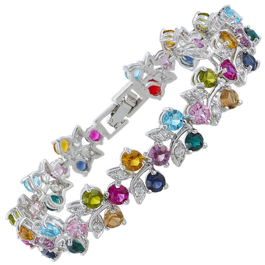 RIZILIA Blossom Tennis Bracelet for Women – 7" Round Cut Multicolor Cubic Zirconia CZ in Gold Plated, Fashion Jewelry Gift