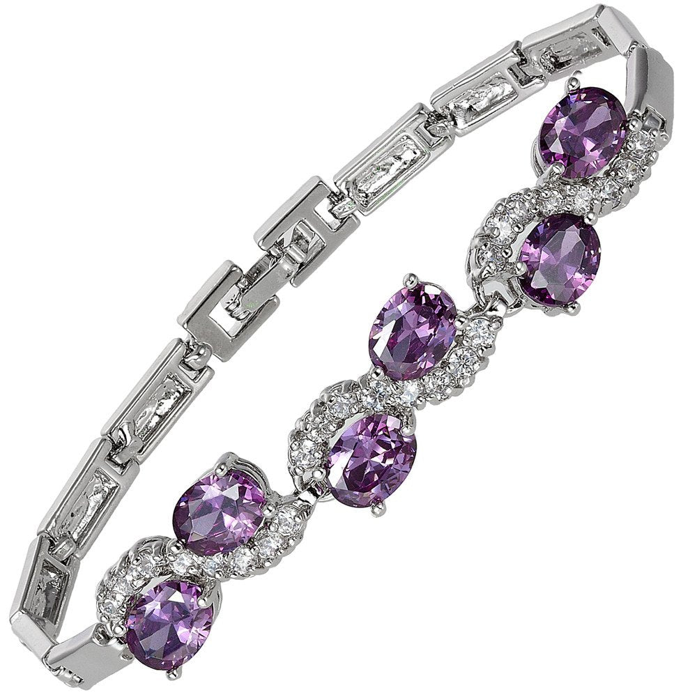RIZILIA Tennis Bracelet & Oval Cut CZ [6 Colors available] in White Gold Plated, 7"