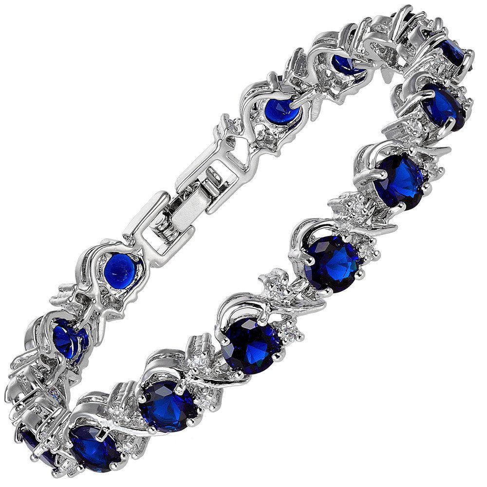 RIZILIA BLOSSOM Tennis Bracelet & Round Cut CZ [6 Colors available] in White Gold Plated, 7"