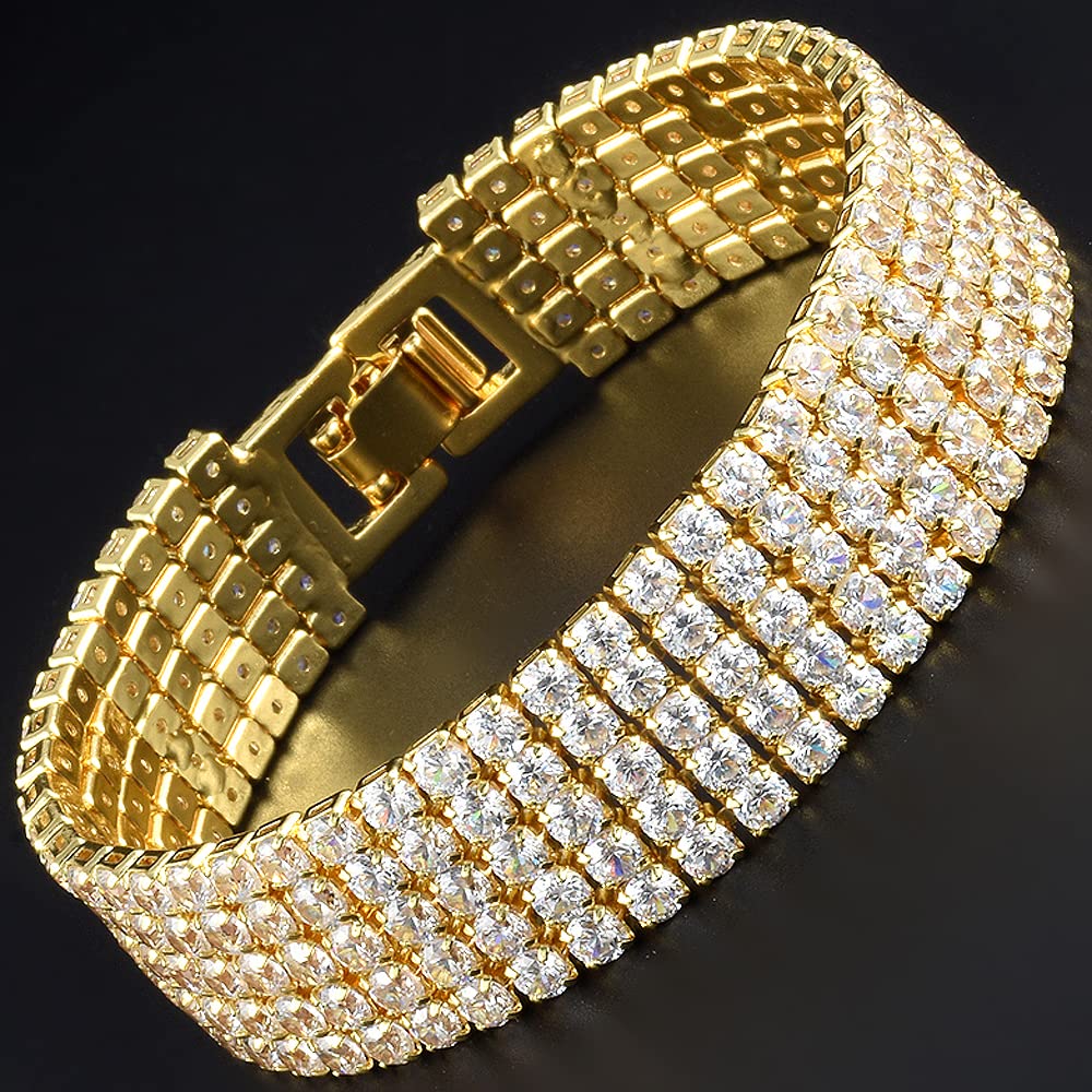 RIZILIA ICONIC White Cubic Zirconia Tennis Bracelet, 18K Gold or White Gold Plated, Multiple Row Designs, 7-Inch