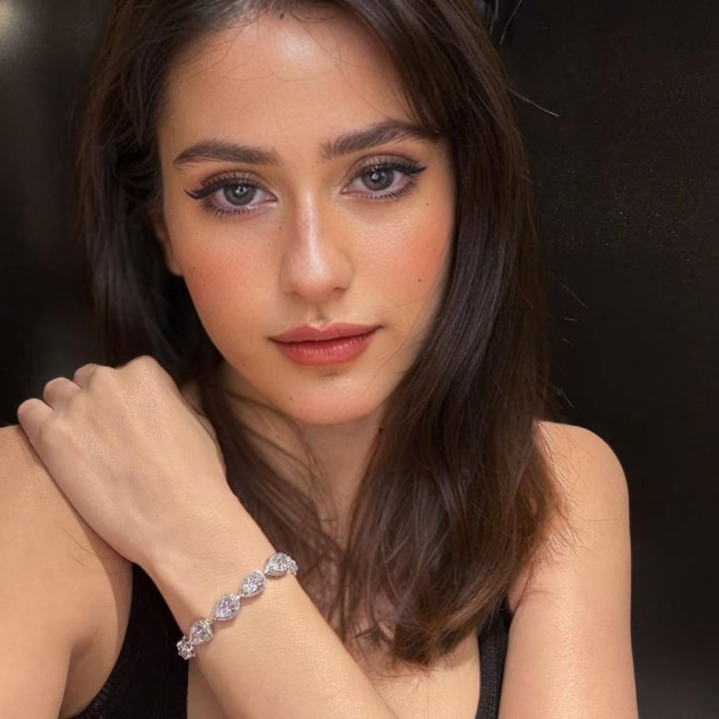 RIZILIA Tennis Bracelet & Pear Cut CZ [4 Colors Available] in White Gold Plated, 7"