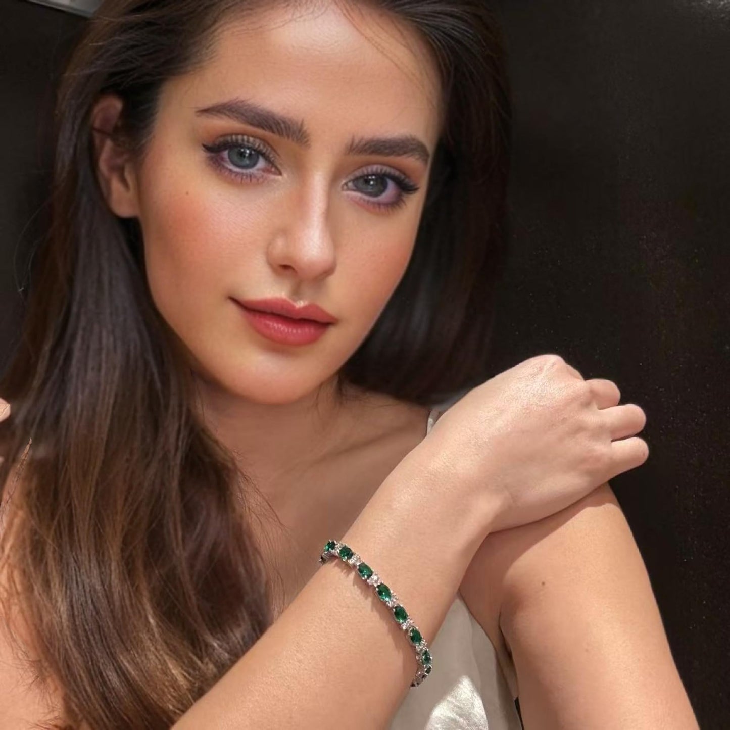 RIZILIA Oval Cut Multi-Color CZ Birthstone 18K White Gold Plated Tennis Bracelet, 7"