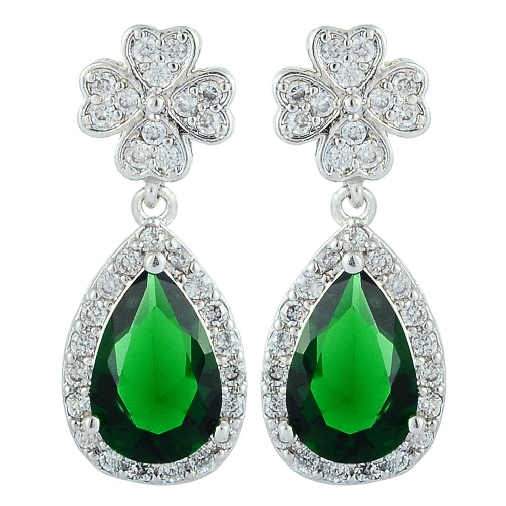 [RIZILIA BLOSSOM] Dangle Drop Pierced Earrings with Pear Cut CZ [4 Colors available] in White Gold Plated, Simple Modern Elegant