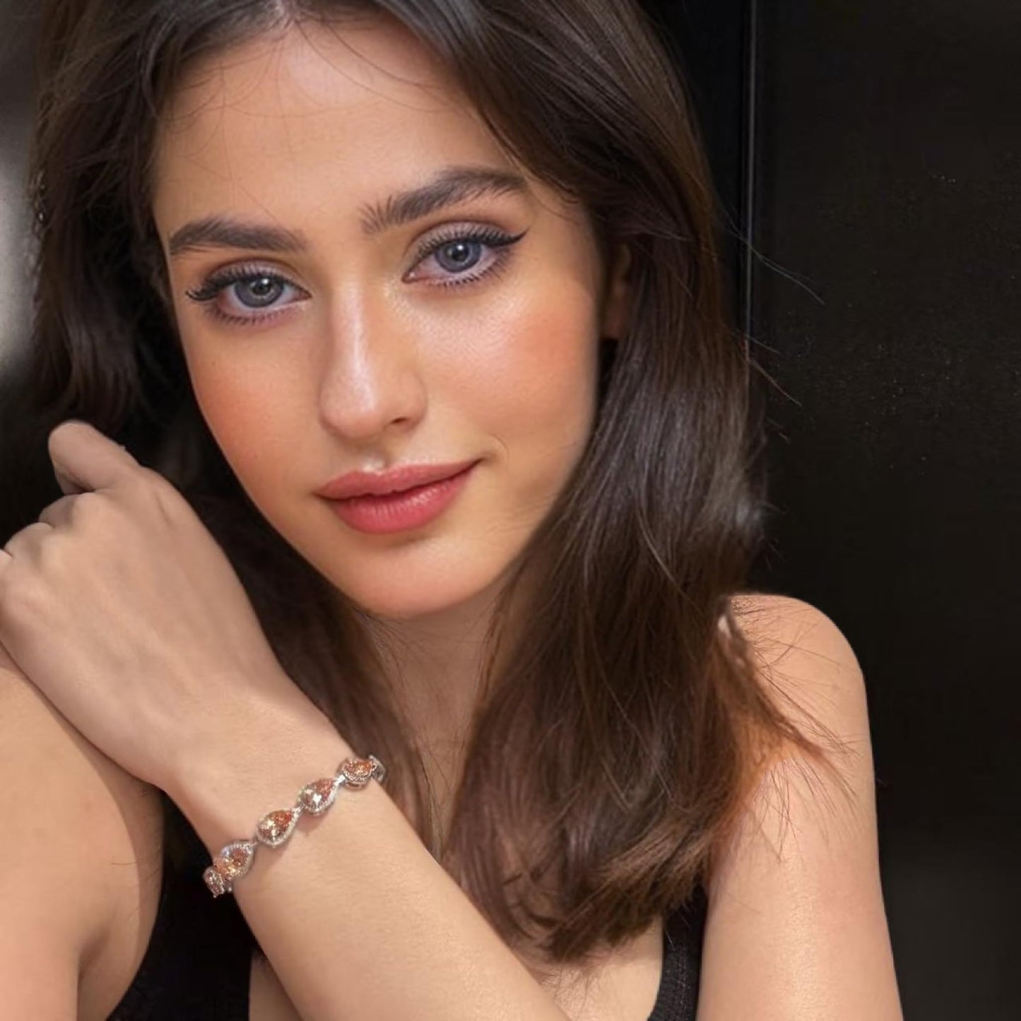 RIZILIA Tennis Bracelet & Pear Cut CZ [4 Colors Available] in White Gold Plated, 7"