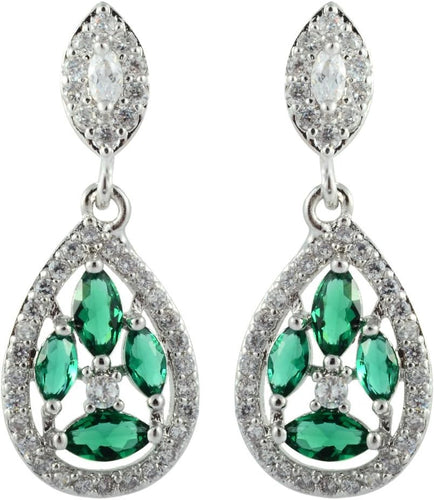[RIZILIA BLOSSOM] Dangle Drop Pierced Earrings with Marquise Cut CZ [5 Colors available] in White Gold Plated, Simple Modern Elegant