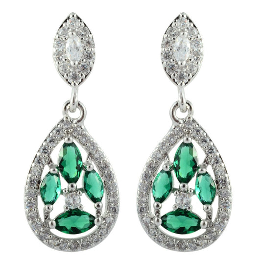 [RIZILIA BLOSSOM] Dangle Drop Pierced Earrings with Marquise Cut CZ [5 Colors available] in White Gold Plated, Simple Modern Elegant