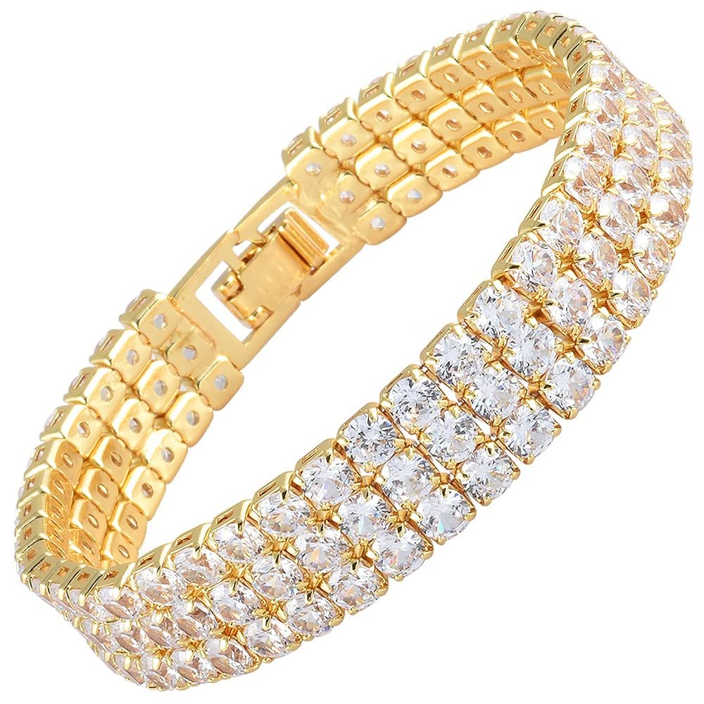 RIZILIA ICONIC White Cubic Zirconia Tennis Bracelet, 18K Gold or White Gold Plated, Multiple Row Designs, 7-Inch