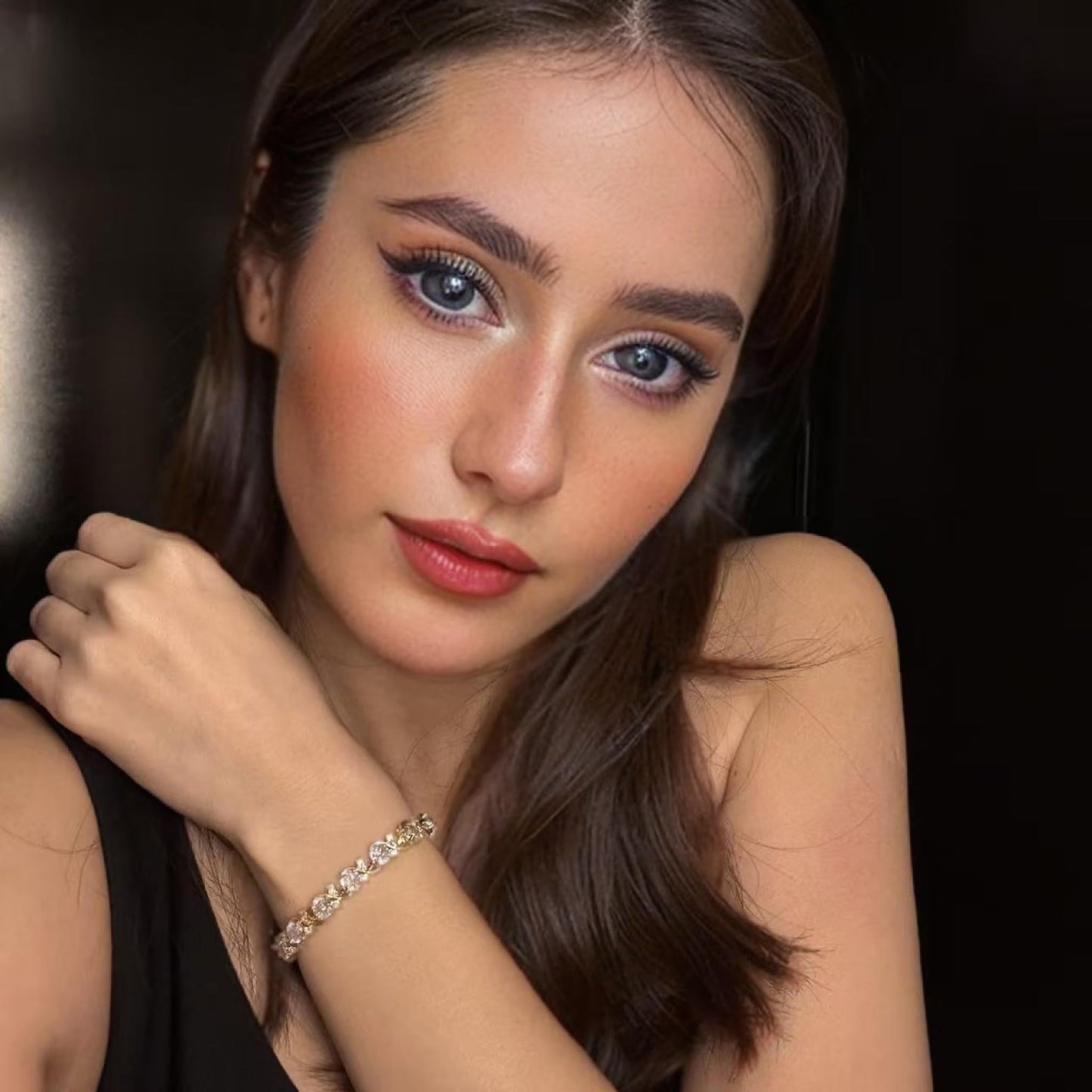 RIZILIA BLOSSOM Tennis Bracelet & Round Cut CZ [6 Colors available] in Yellow Gold Plated, 7"