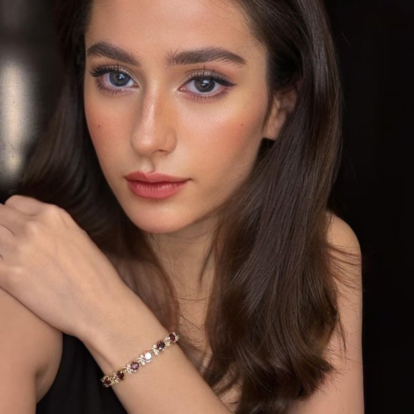 RIZILIA BLOSSOM Tennis Bracelet & Round Cut CZ [6 Colors available] in Yellow Gold Plated, 7"