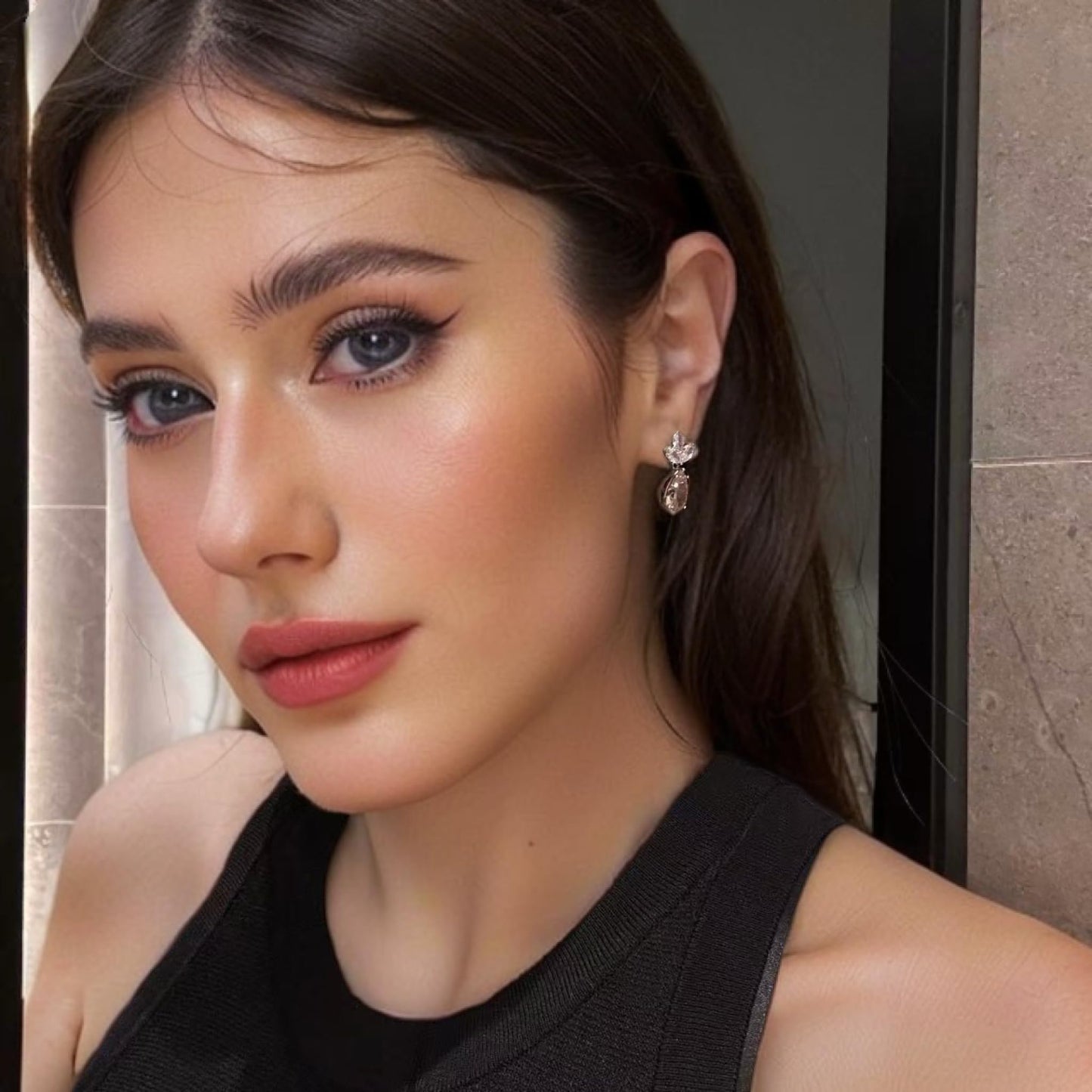 RIZILIA BLOSSOM 18K White Gold Plated Flower Earrings for Women, Pear Cut CZ [Multi Colors Available] Floral Dangle Earrings, Trendy Jewelry Gift for Women