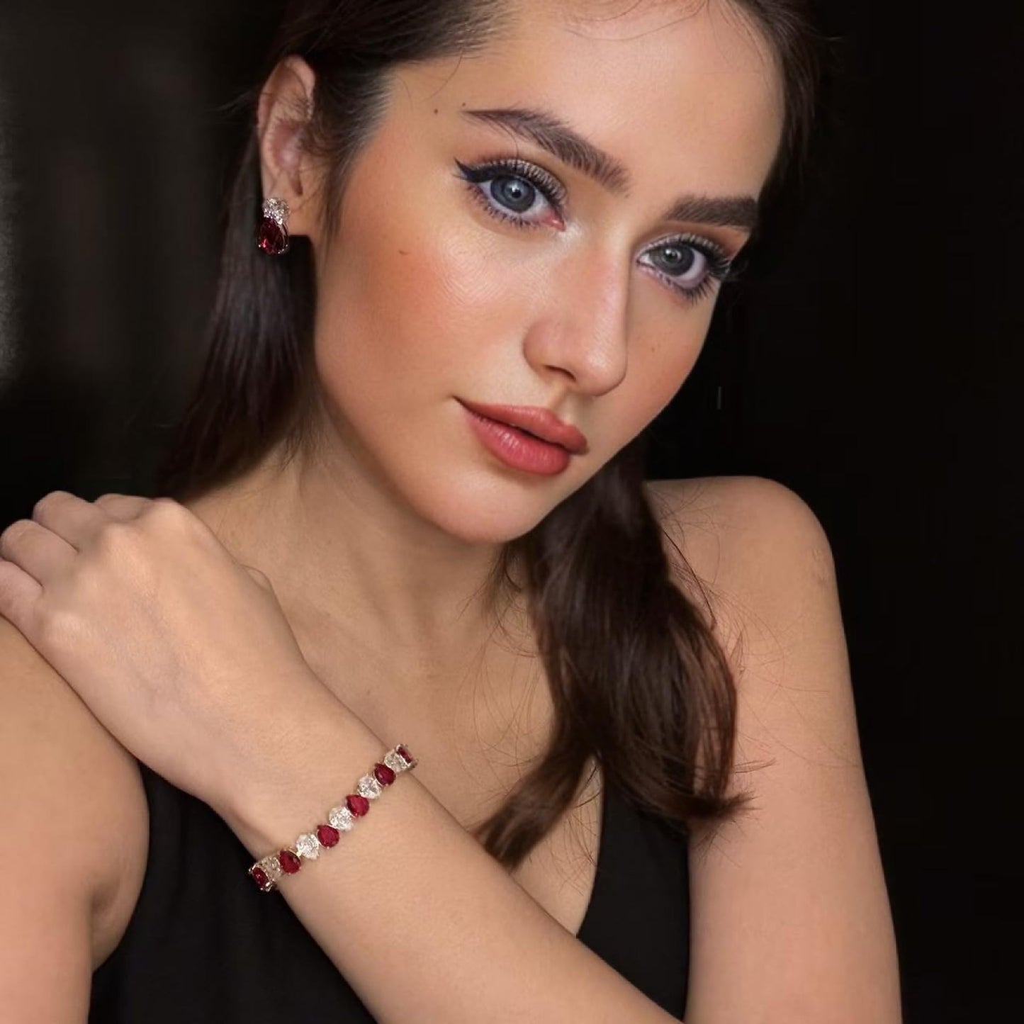 RIZILIA SPECTRUM Trendy Pear-Cut Cubic Zirconia Tennis Bracelet for Women | 14K Gold Plated 6mm Multicolor CZ Stones | 7 Inch Elegant Jewelry Gift for Her