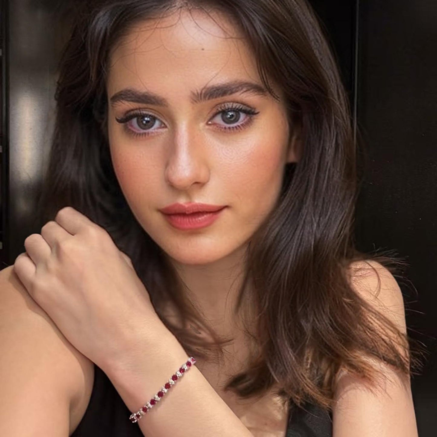 RIZILIA Round Multi-Color CZ Birthstone White Gold Plated Tennis Bracelet, 7"