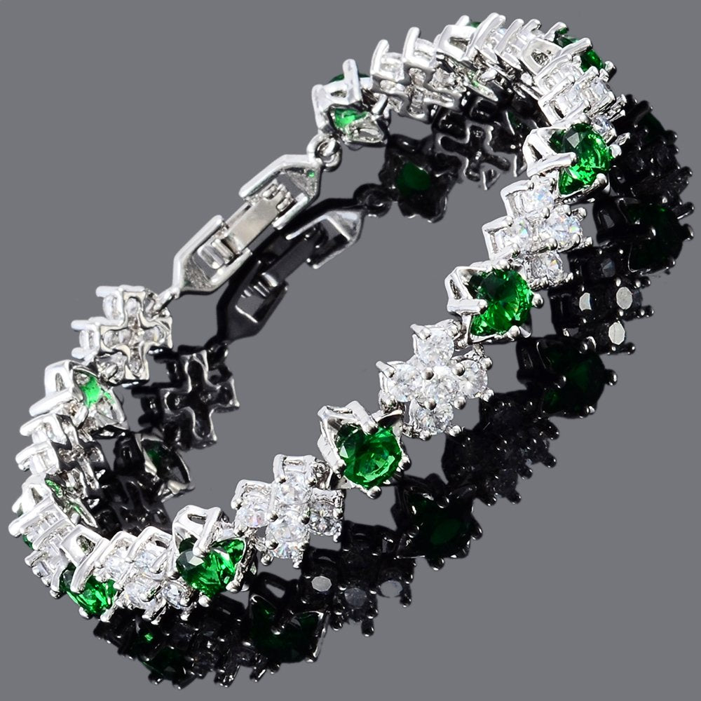 RIZILIA BLOSSOM Tennis Bracelet & Round Cut CZ [6 Colors available] in White Gold Plated, 7"