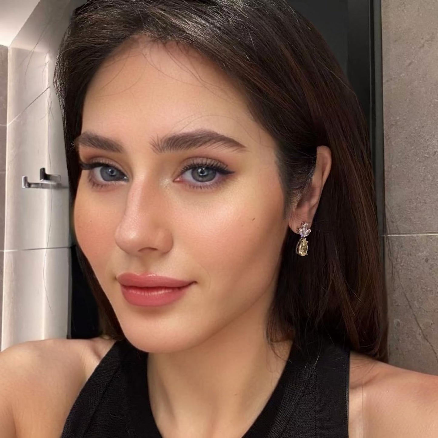 RIZILIA BLOSSOM 18K White Gold Plated Flower Earrings for Women, Pear Cut CZ [Multi Colors Available] Floral Dangle Earrings, Trendy Jewelry Gift for Women