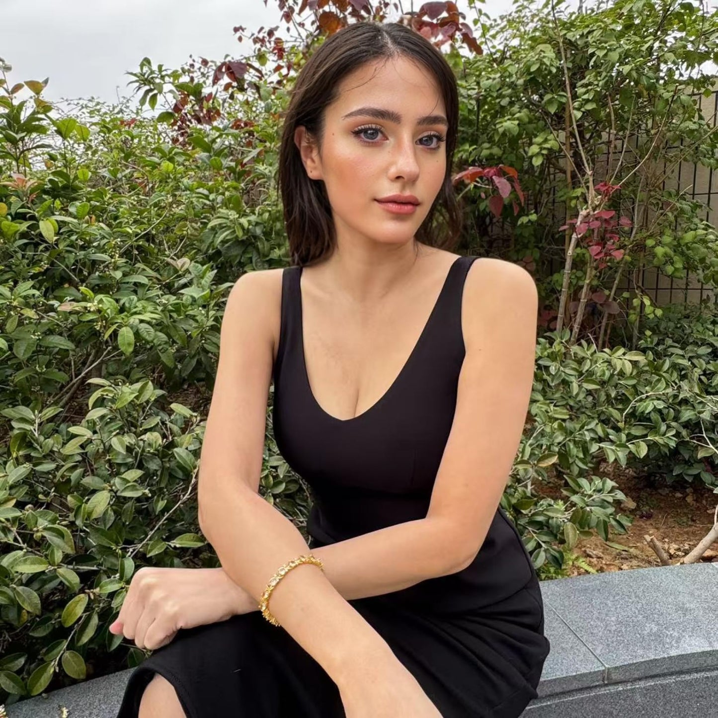 RIZILIA BLOSSOM Tennis Bracelet & Round Cut CZ [6 Colors available] in Yellow Gold Plated, 7"