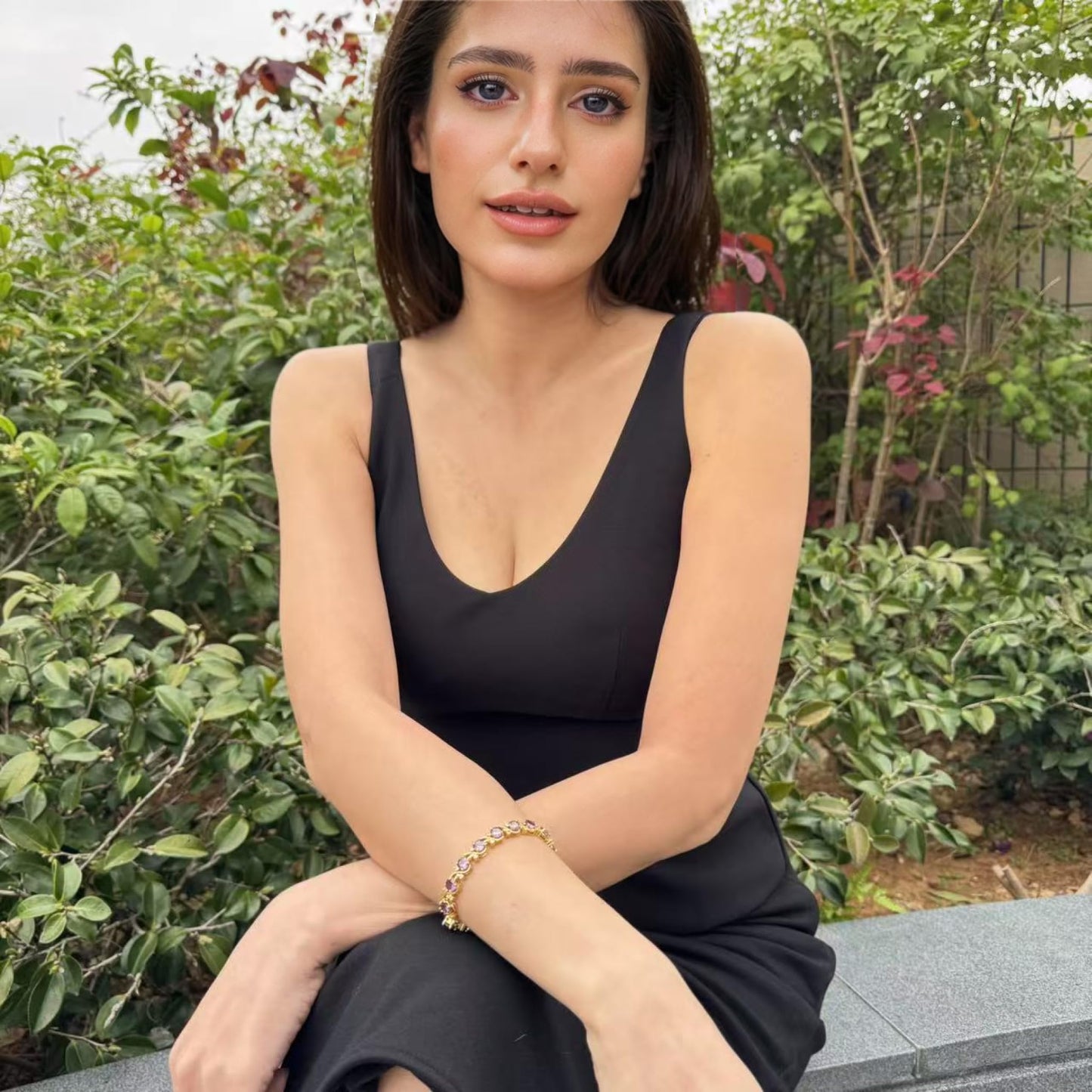 RIZILIA BLOSSOM Tennis Bracelet & Round Cut CZ [6 Colors available] in Yellow Gold Plated, 7"