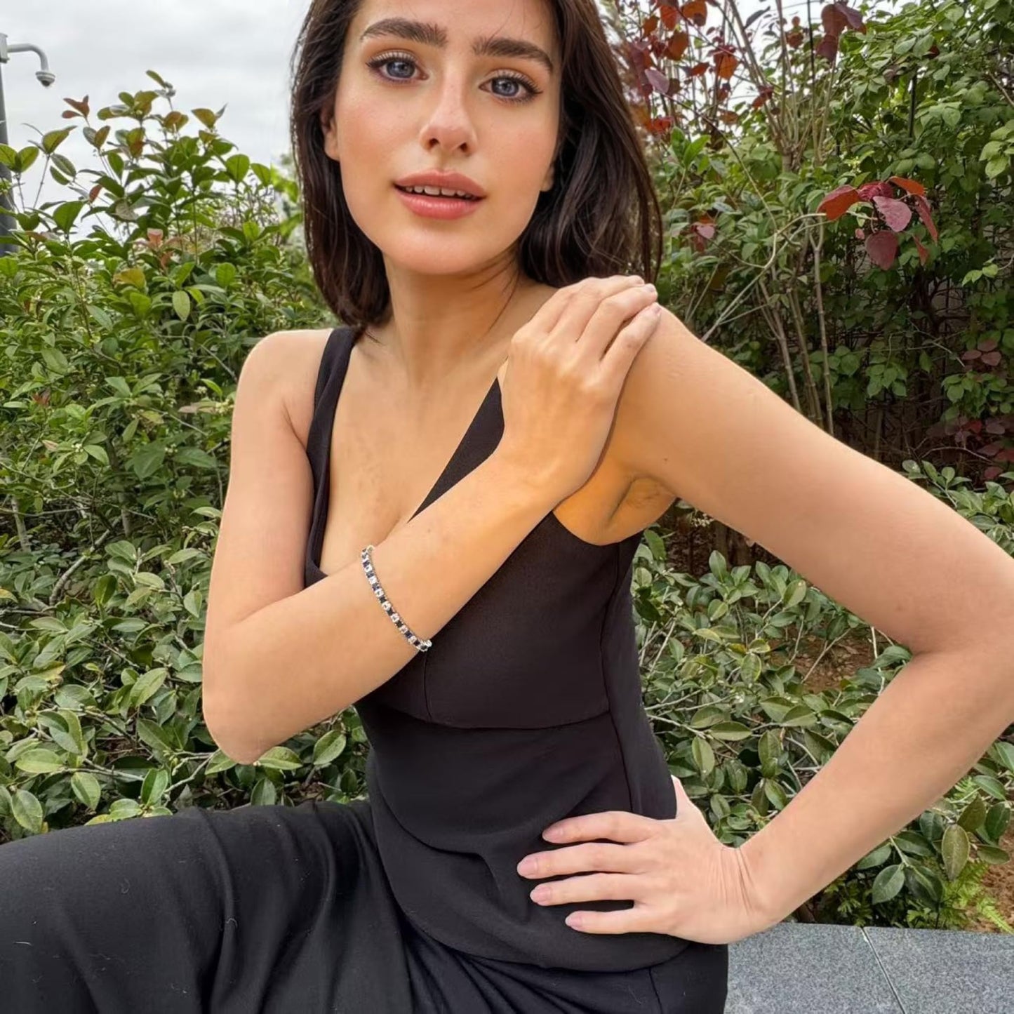 RIZILIA [Ice Cube] Princess Cut Multi-Color CZ 18K White Gold Plated Tennis Bracelet, 7"