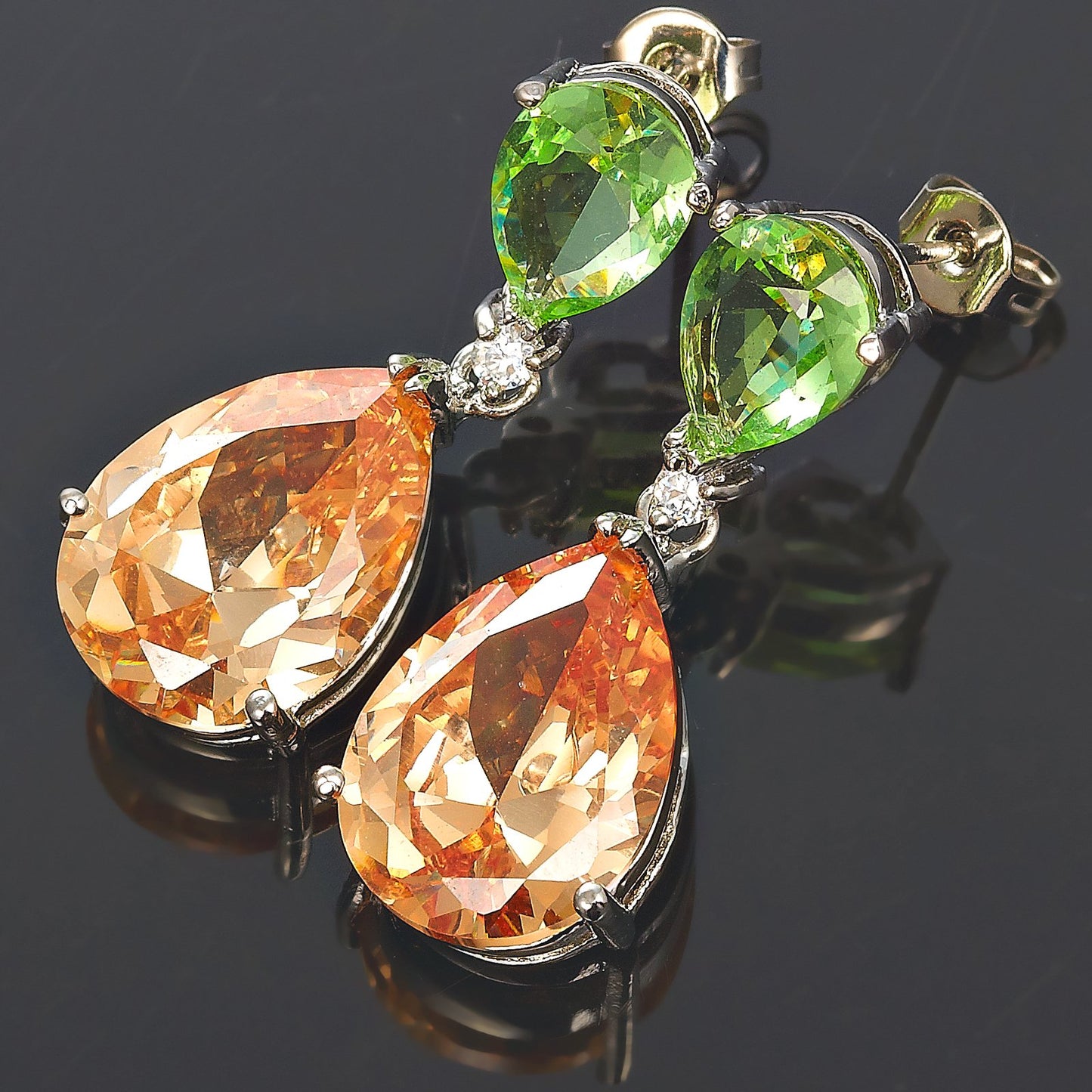 [RIZILIA CELEBOX] Teardrop Dangle Pierced Earrings with Pear Cut CZ [9 Colors available] in White Gold Plated, Celebrity inspired by Angelina Jolie