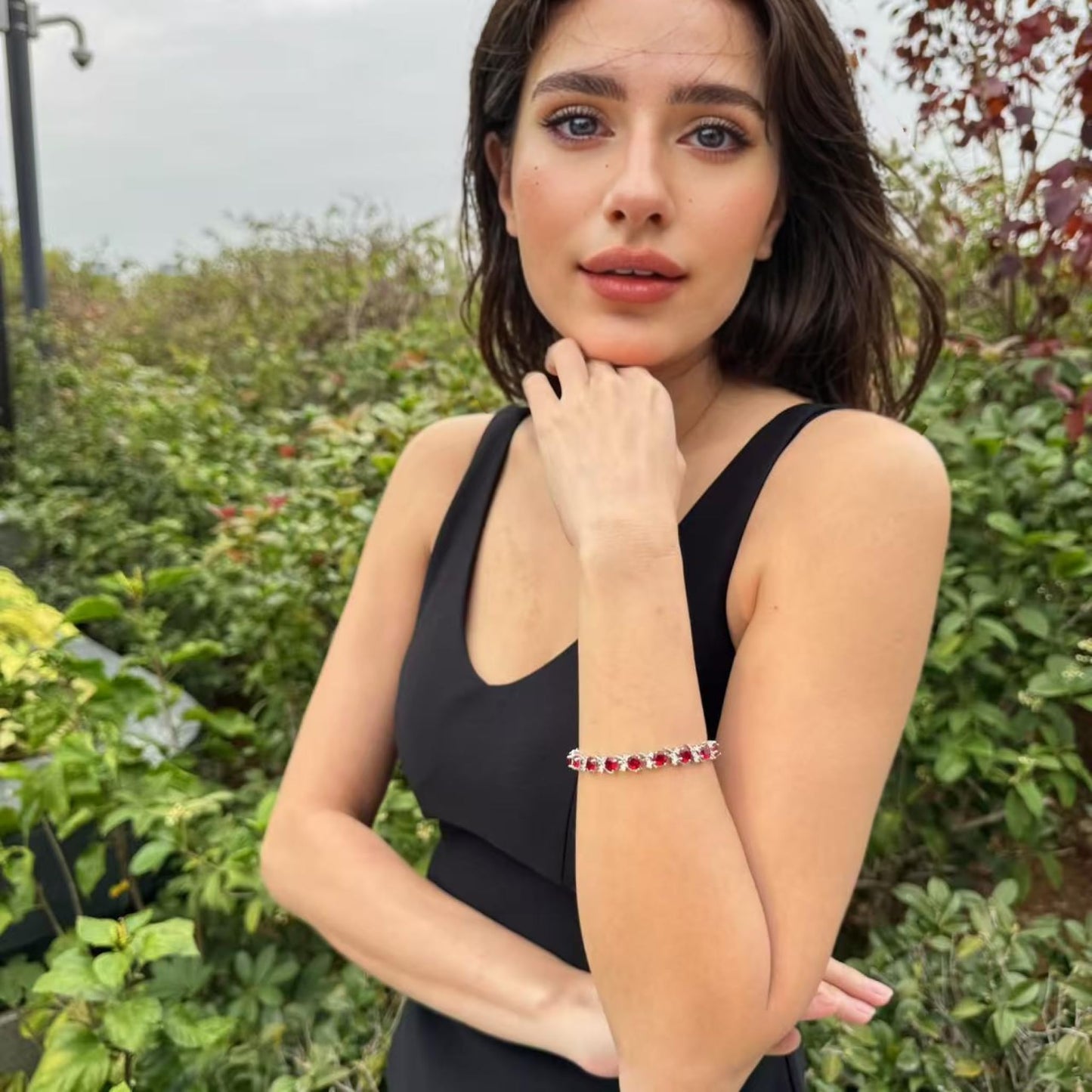 RIZILIA BLOSSOM Tennis Bracelet & Round Cut CZ [6 Colors available] in White Gold Plated, 7"