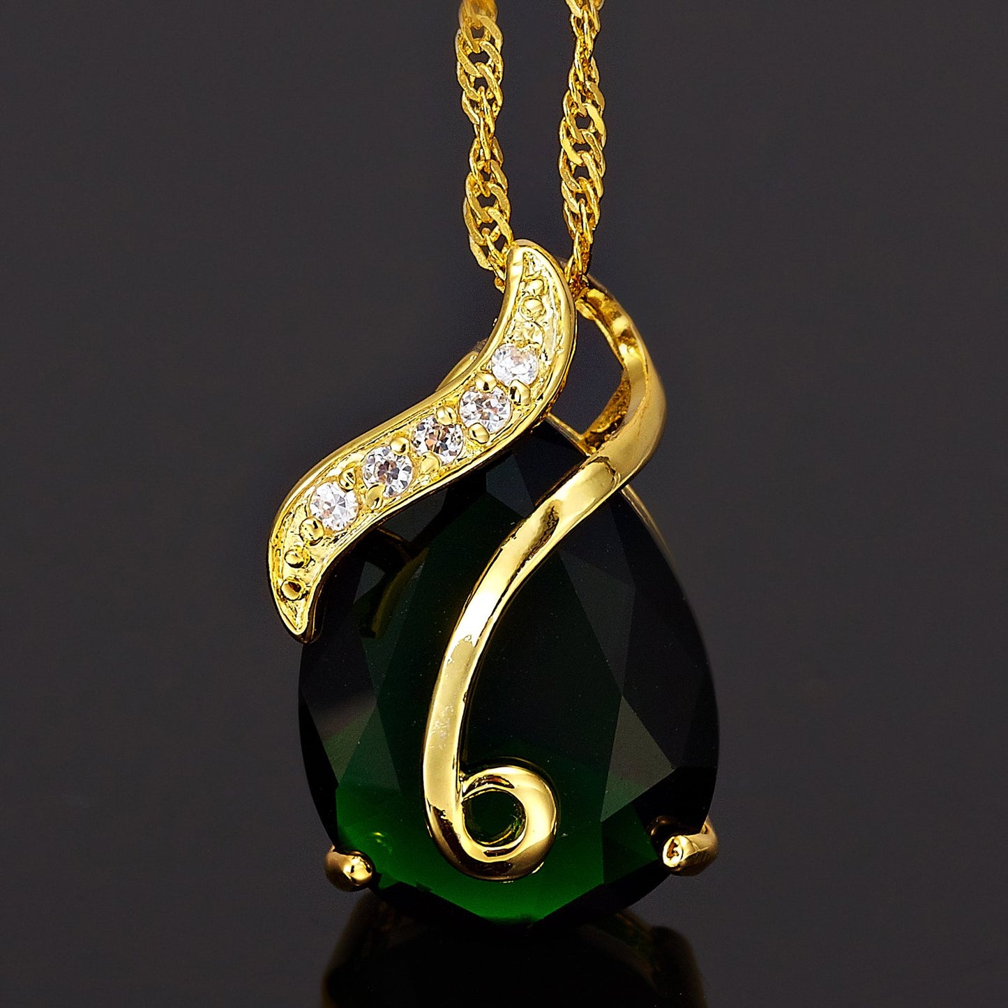 RIZILIA Pendant with 18" Chain & Pear Cut CZ [4 Colors Available] in Yellow Gold Plated, Simple Modern Elegant