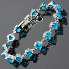 画像をギャラリービューアに読み込む, RIZILIA HEARTS Tennis Bracelet &amp; Heart Cut CZ [Simulated Aquamarine] in White Gold Plated, 7&quot;
