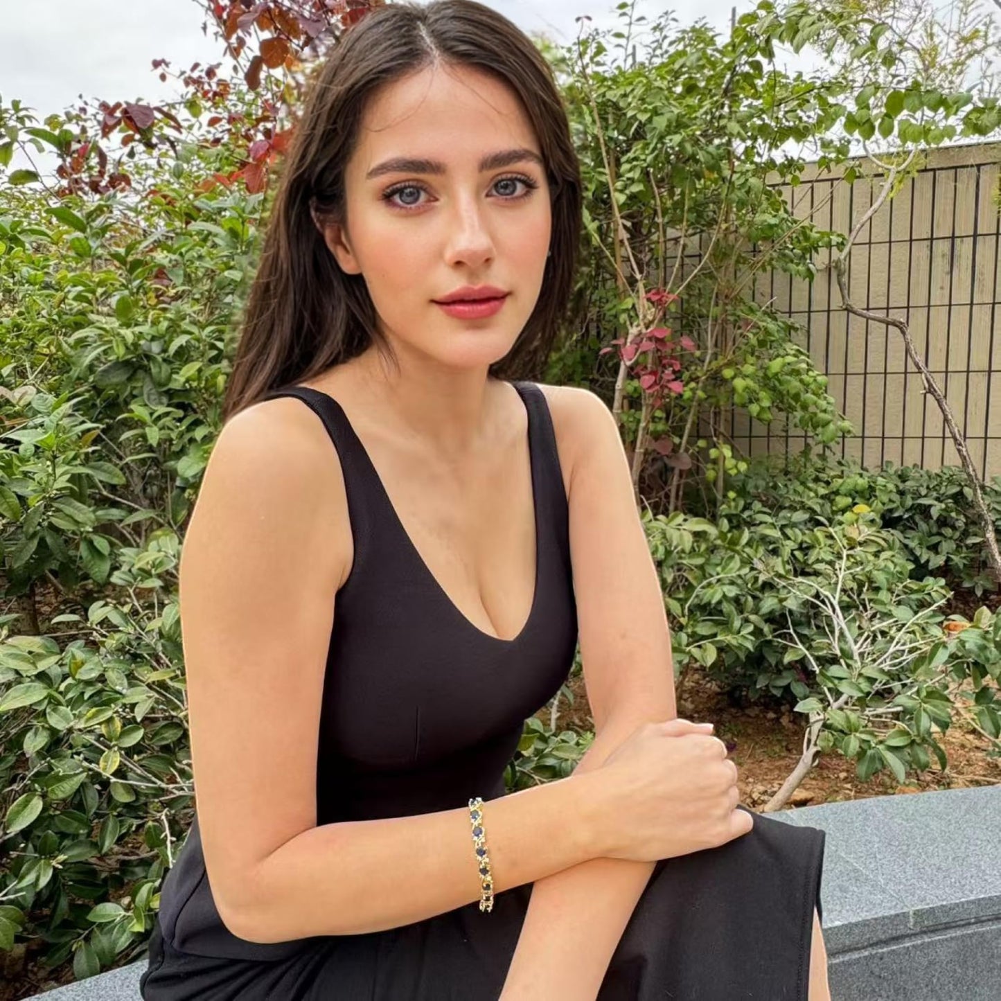 RIZILIA BLOSSOM Tennis Bracelet & Round Cut CZ [6 Colors available] in Yellow Gold Plated, 7"