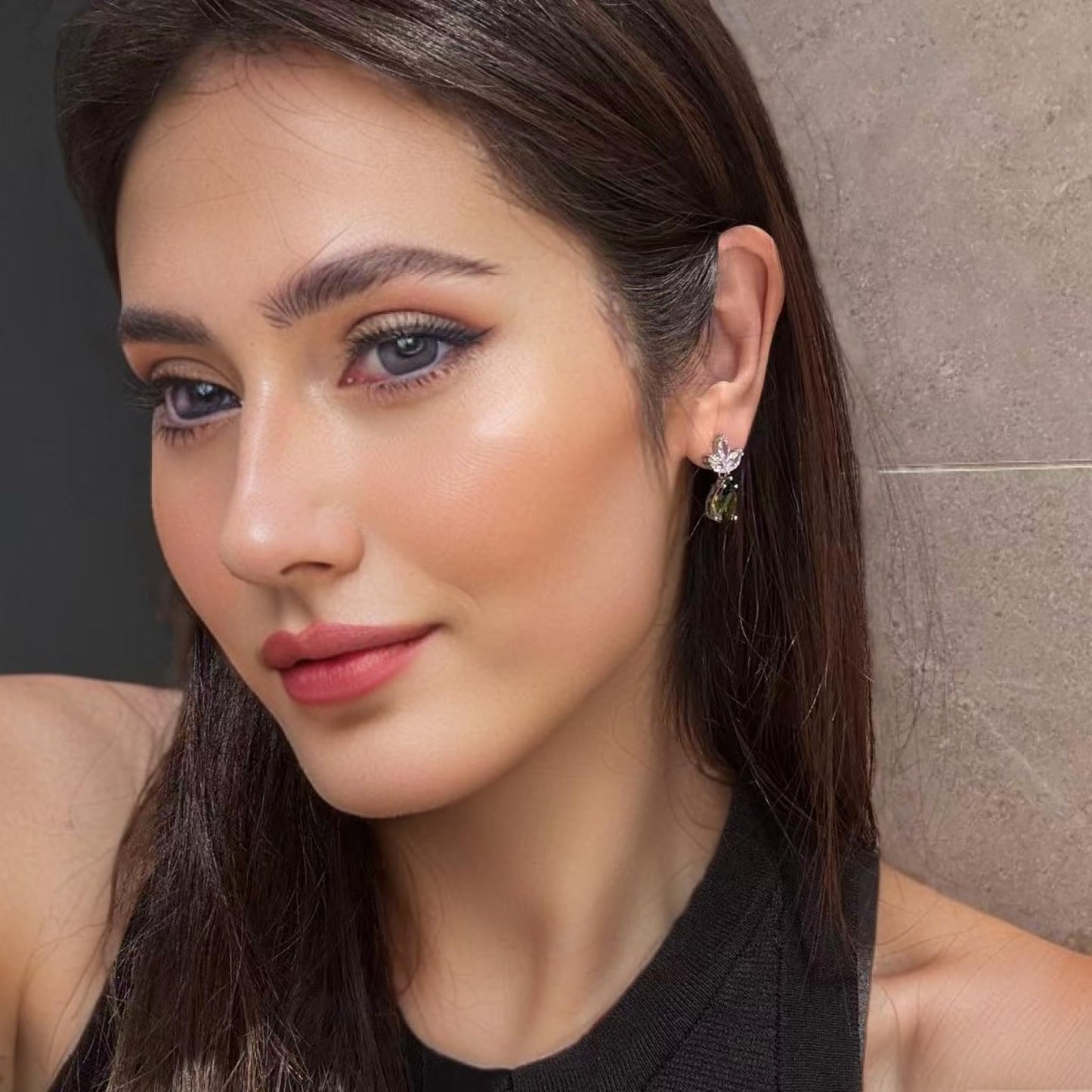 RIZILIA BLOSSOM 18K White Gold Plated Flower Earrings for Women, Pear Cut CZ [Multi Colors Available] Floral Dangle Earrings, Trendy Jewelry Gift for Women