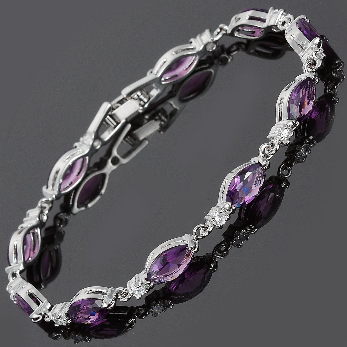 RIZILIA Tennis Bracelet & Marquise Cut CZ [3 Colors available] in White Gold Plated, 7"