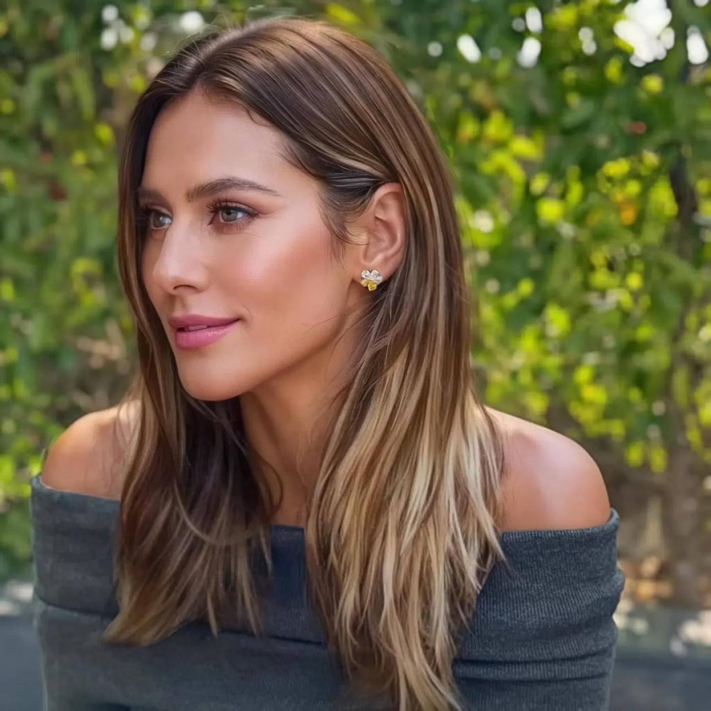 RIZILIA BLOSSOM 18K White Gold Plated Flower Earrings for Women, Pear Cut CZ [Simulated Yellow Citrine] Floral Stud Earrings, Trendy Jewelry Gift for Women Mom