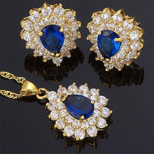 Laden Sie das Bild in den Galerie-Viewer, RIZILIA TEARDROP Jewelry Set Pendant with 18&quot; Chain &amp; Stud Earrings Pear Cut CZ in Yellow Gold Plated
