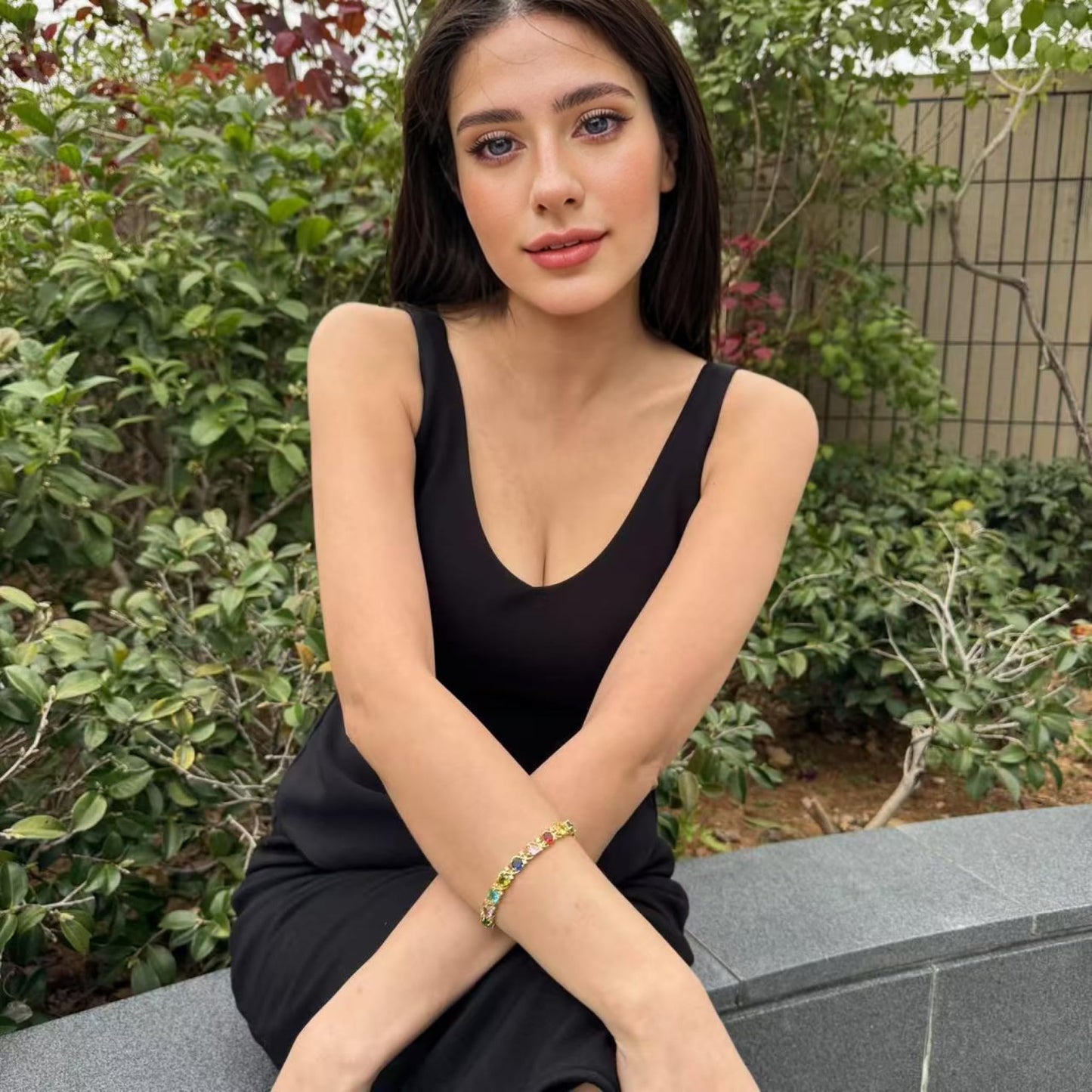 RIZILIA BLOSSOM Tennis Bracelet & Round Cut CZ [6 Colors available] in Yellow Gold Plated, 7"