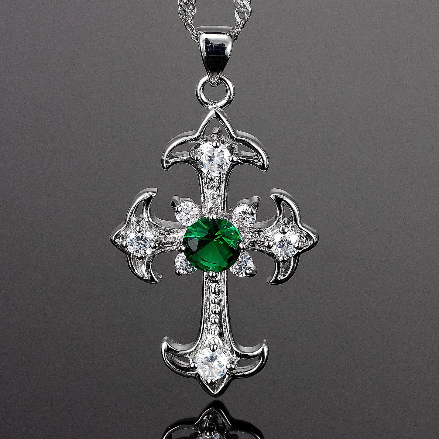 RIZILIA Cross Pendant with 18" Chain & Round Cut CZ [5 Colors available] in White Gold Plated, Simple Modern Elegant