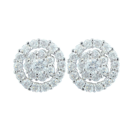 RIZILIA Stud Pierced Earrings with Round Cut CZ [White Cubic Zirconia] in White Gold Plated