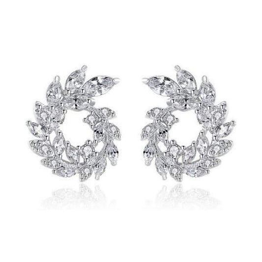 [RIZILIA BLOSSOM] Stud Pierced Earrings with Marquise Cut CZ [White Cubic Zirconia] in White Gold Plated, Simple Modern Elegant