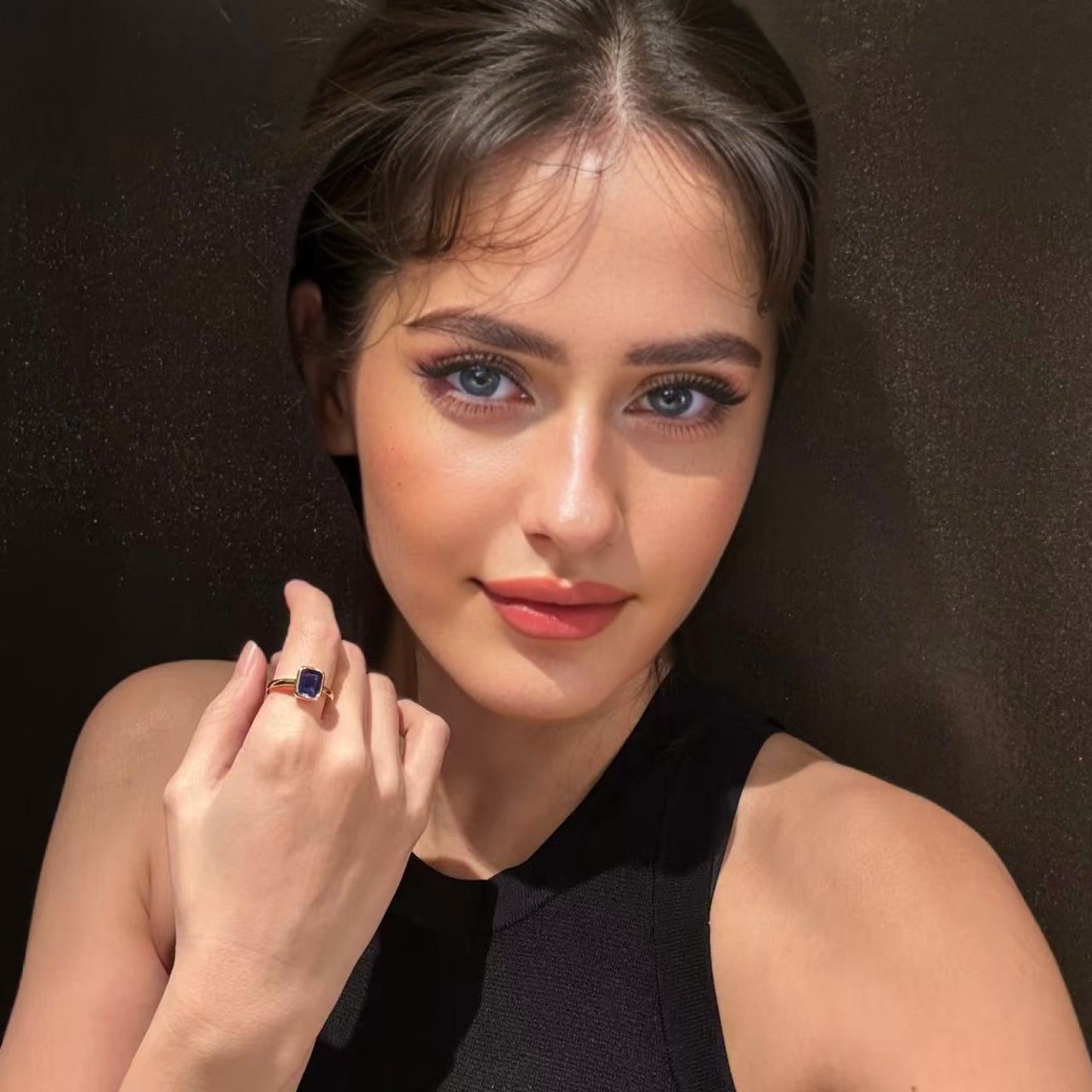 RIZILIA CELEBOX Solitaire Engagement Ring with Emerald Cut Gemstones CZ [6 Colors available] in Yellow Gold Plated, Celebrity inspired by Angelina Jolie